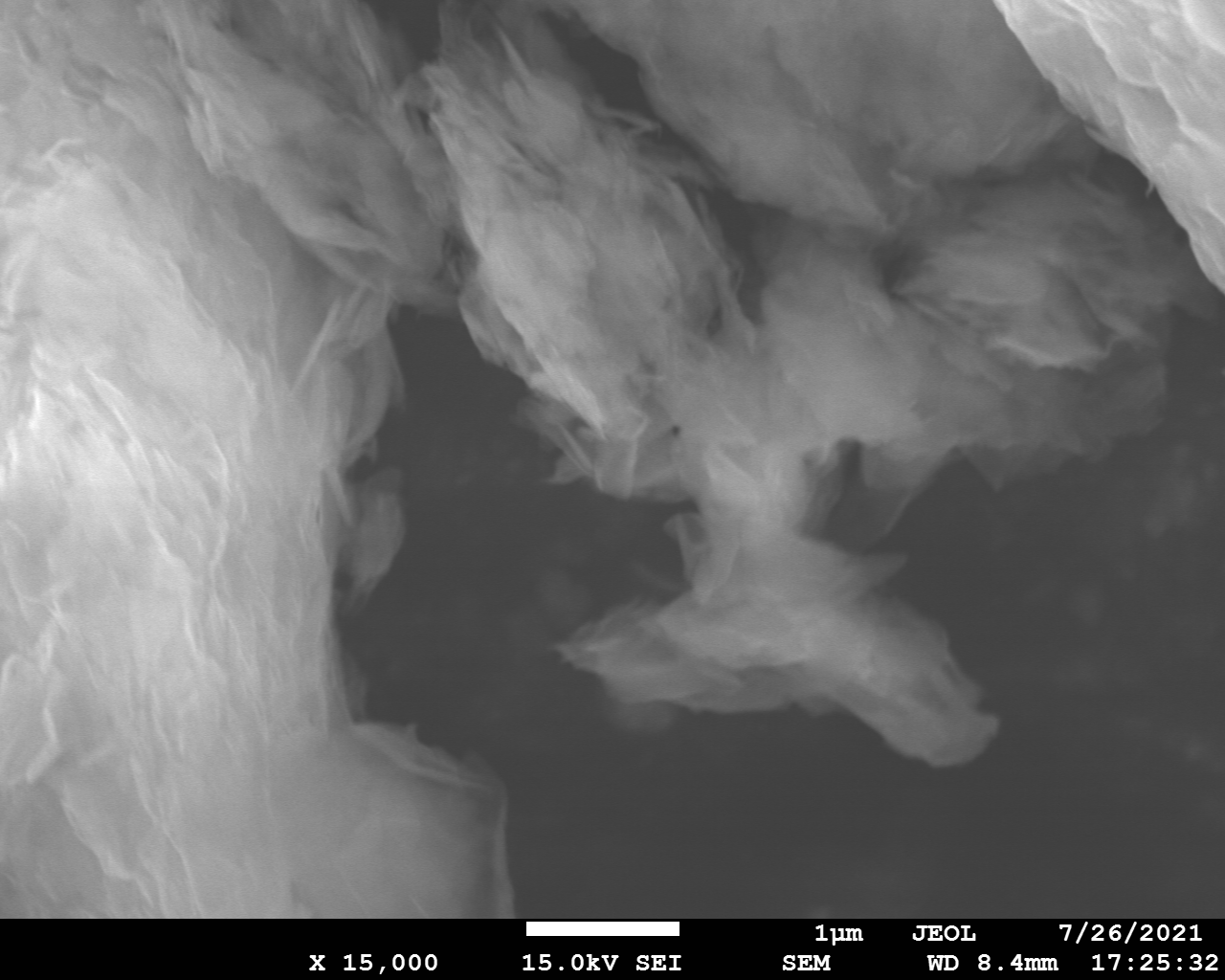 sem image of sample ball-milled in Ar at 450 r.p.m. with melamine at 1:1 wt. ratio, x15000