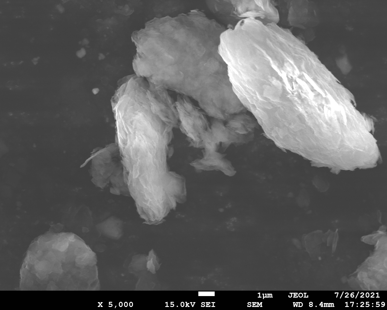 sem image of sample ball-milled in Ar at 450 r.p.m. with melamine at 1:1 wt. ratio, x5000