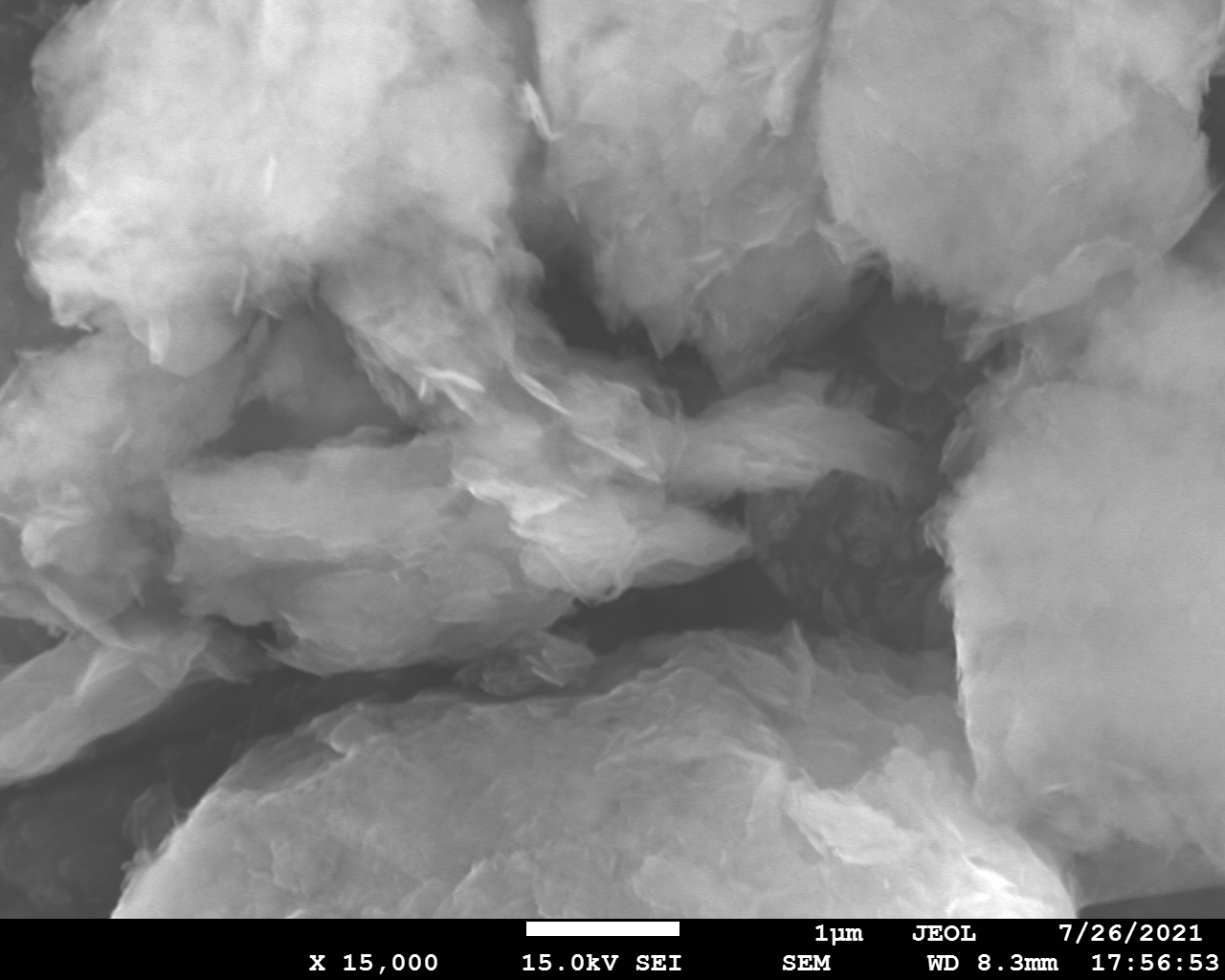 sem image of sample ball-milled in Ar at 600 r.p.m. with melamine at 1:1 wt. ratio, x15000
