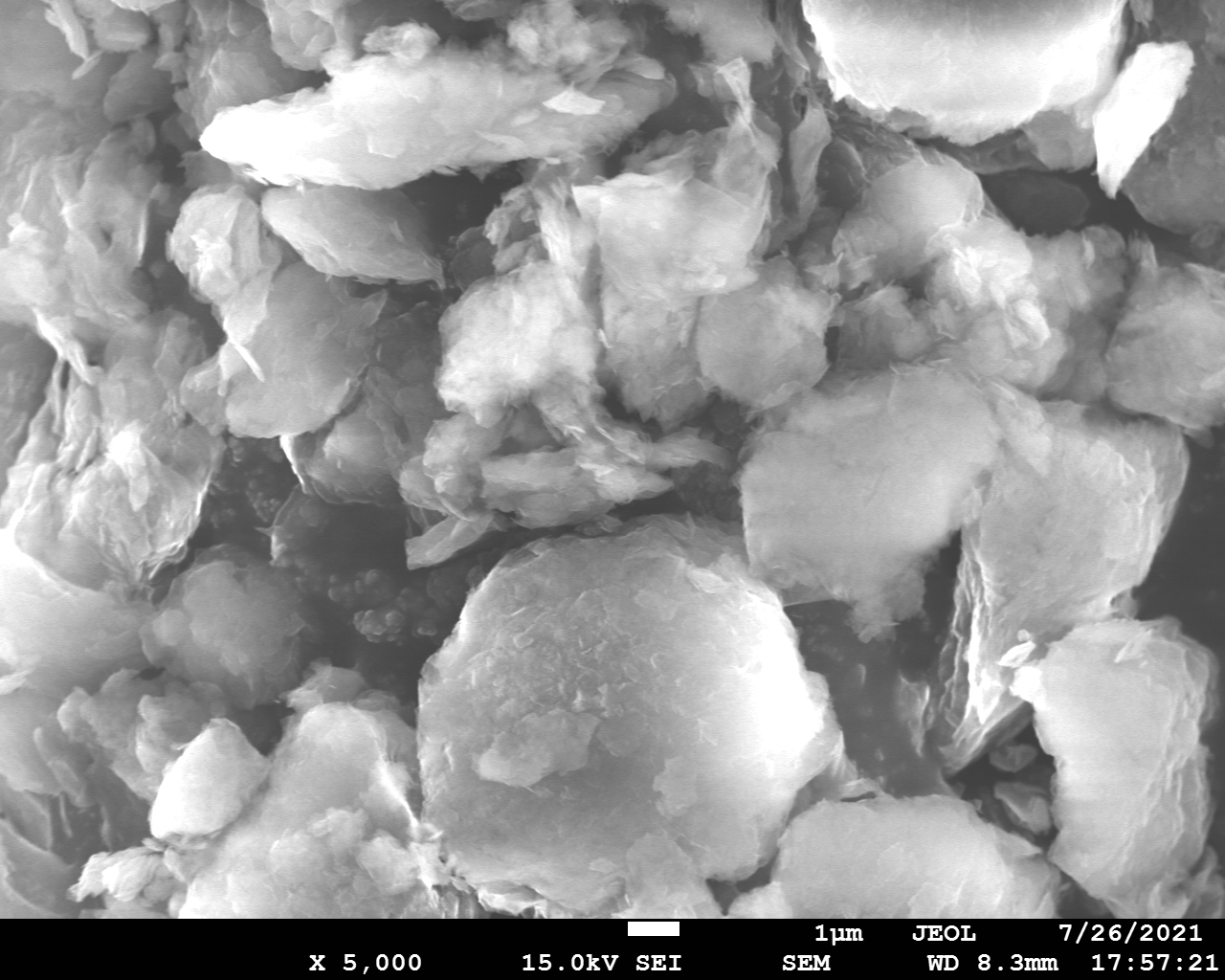 sem image of sample ball-milled in Ar at 600 r.p.m. with melamine at 1:1 wt. ratio, x5000