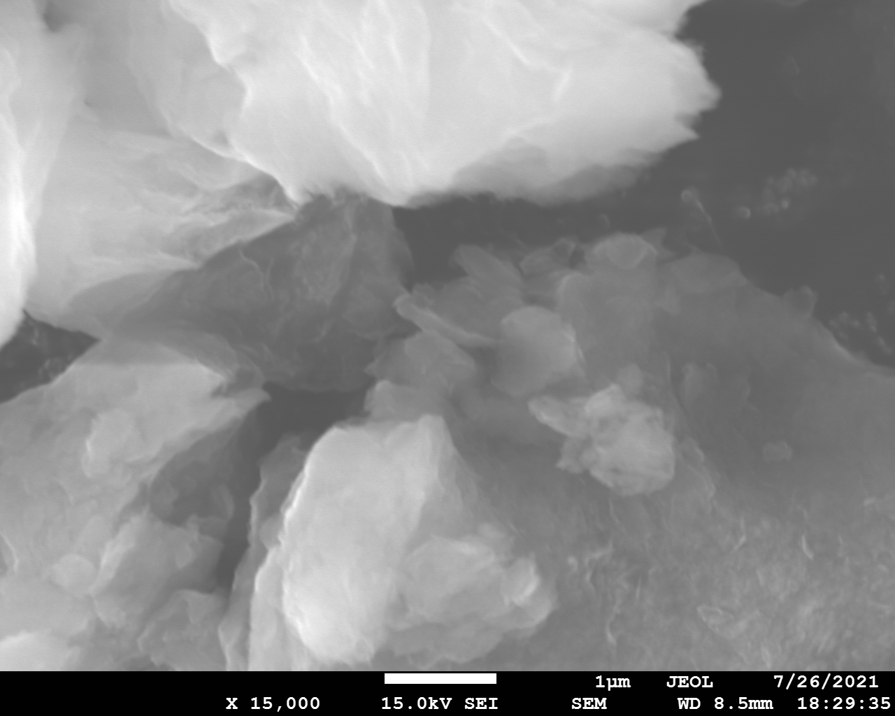 sem image of sample ball-milled in Ar at 750 r.p.m. with melamine at 1:1 wt. ratio, x15000