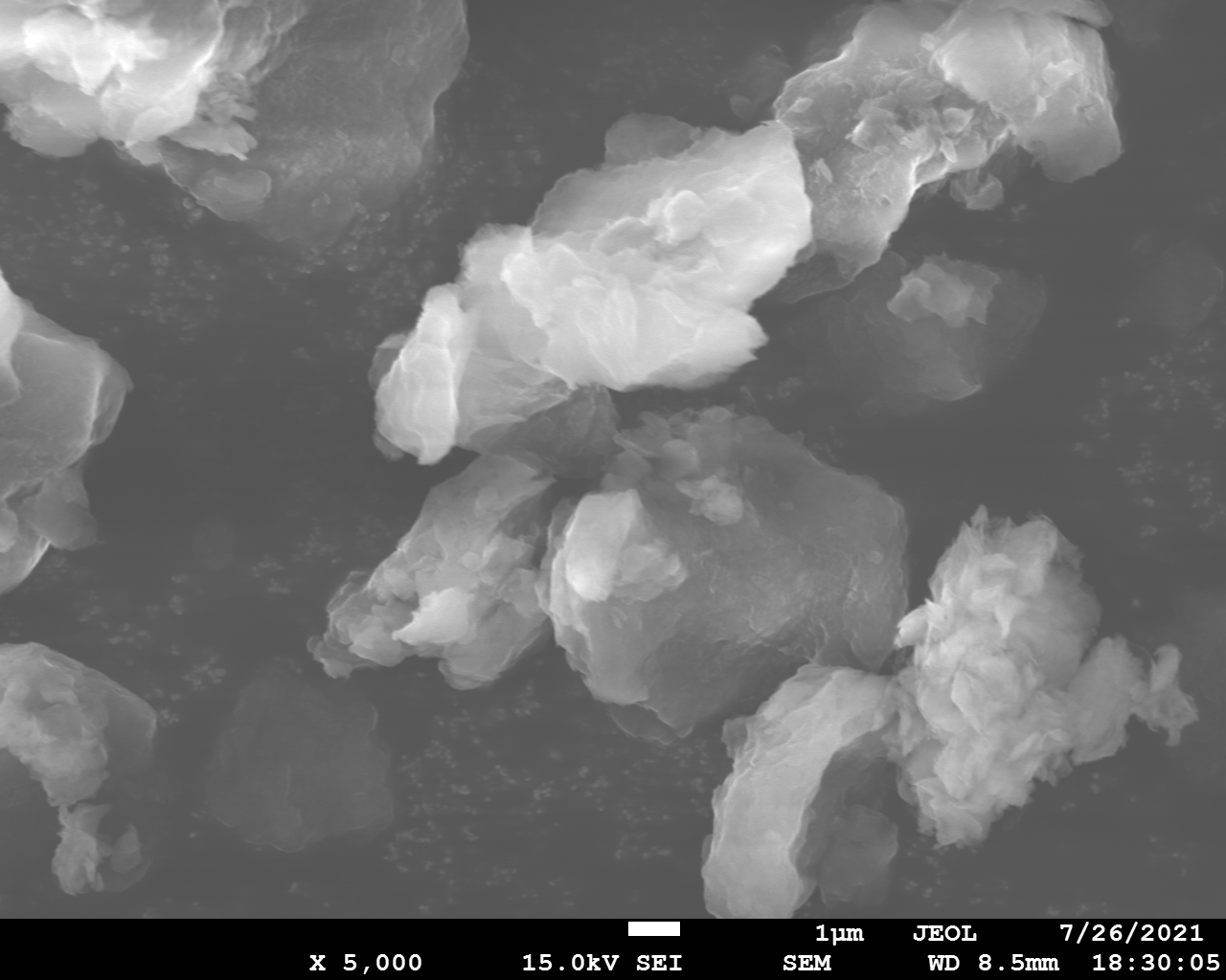 sem image of sample ball-milled in Ar at 750 r.p.m. with melamine at 1:1 wt. ratio, x5000