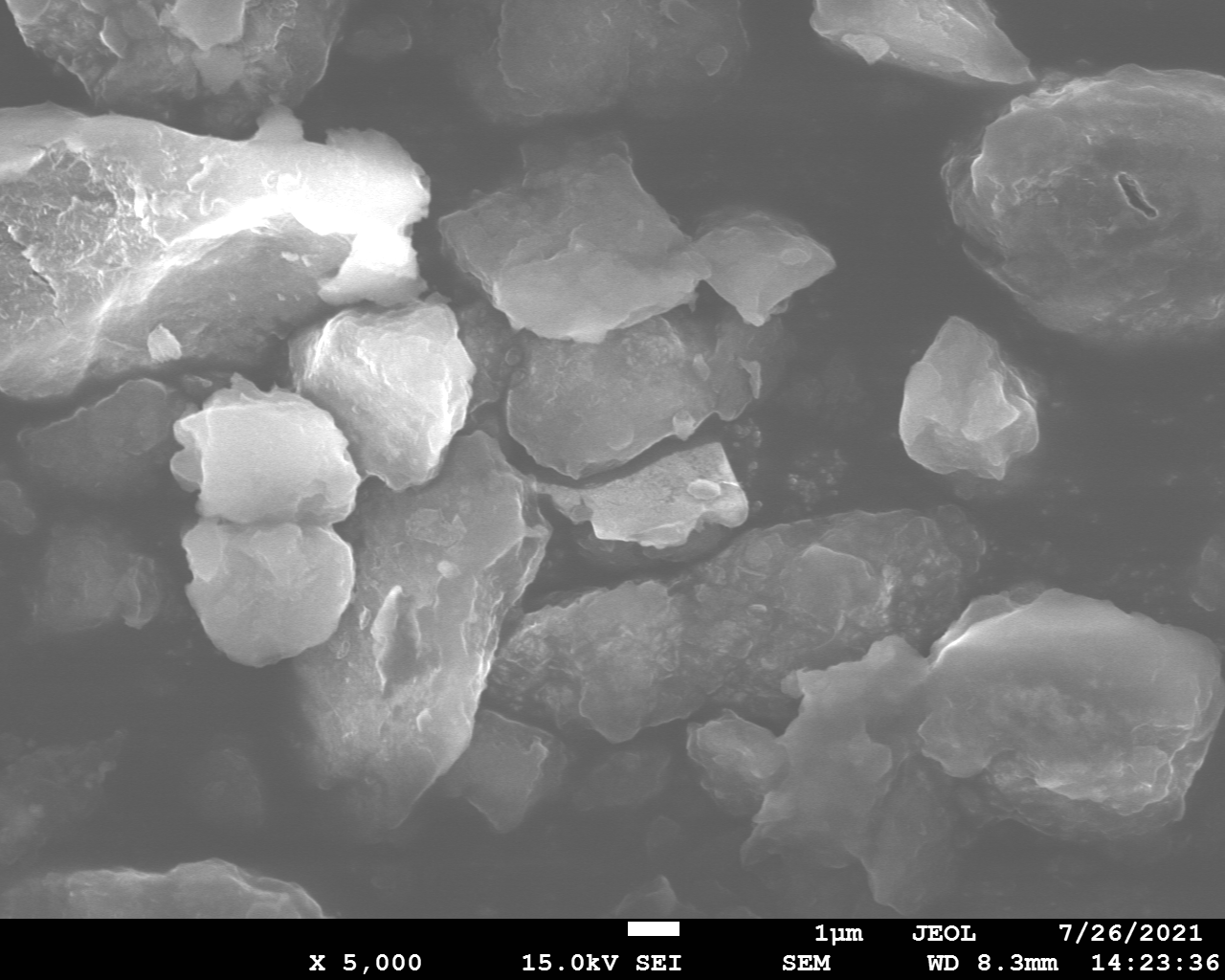 sem image of sample ball-milled in Ar at 600 r.p.m., x5000