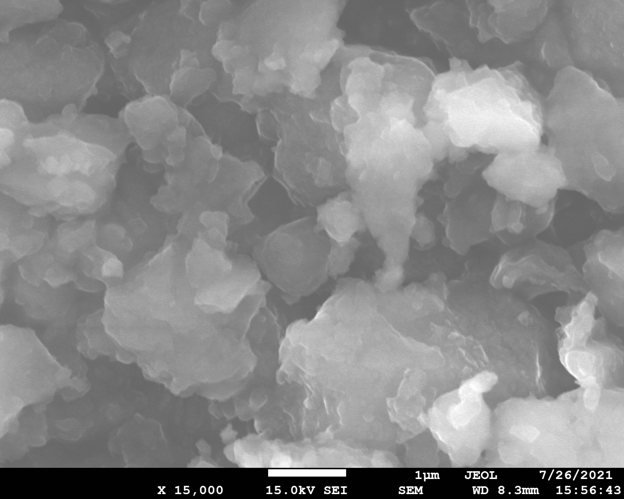 sem image of sample ball-milled in Ar at 750 r.p.m., x15000